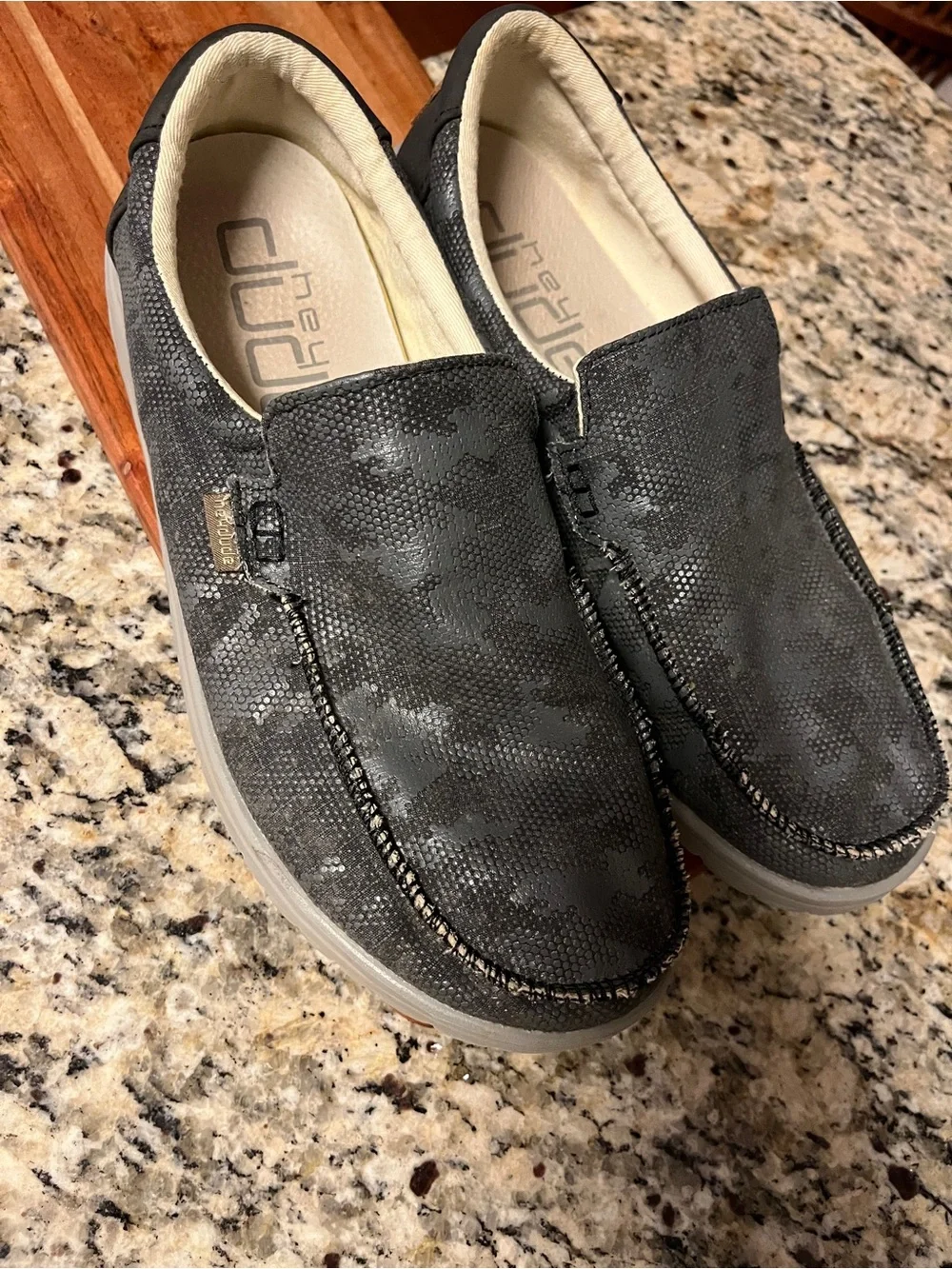 Hey Dude Dark Gray Camo Men’s Slip-On Casual Shoes Size 10